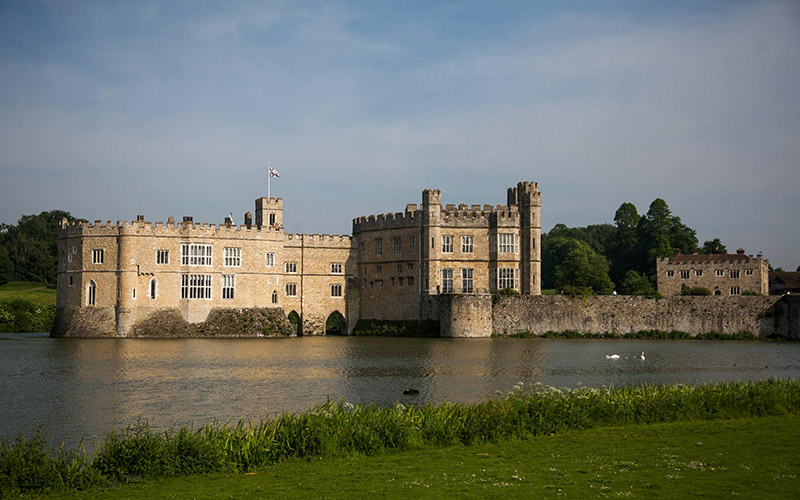 Leeds Castle reflected on a serene lake in Kent