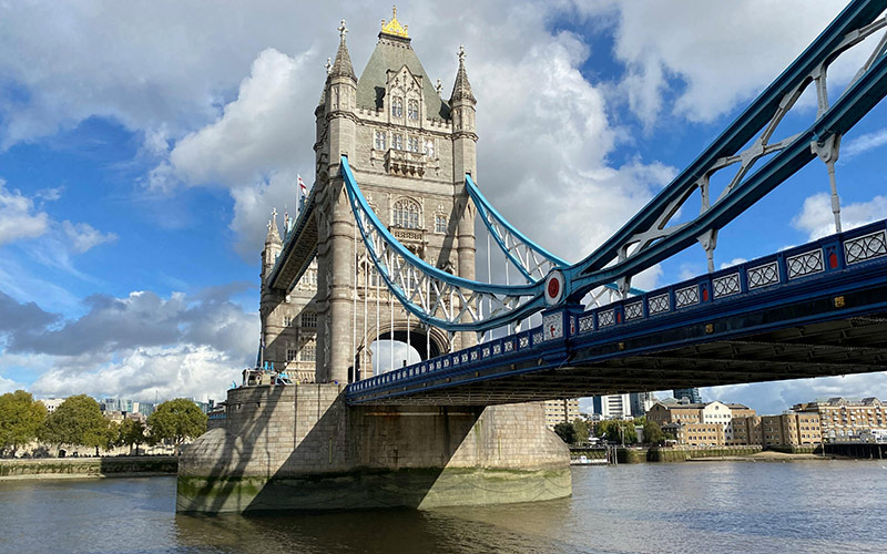 Tower Bridge Road in London with a view of Tower Bridge