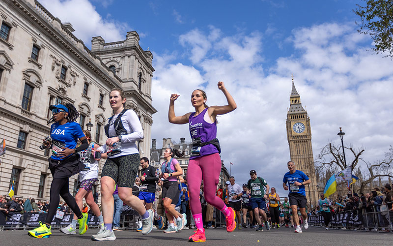 Girls running in the London Marathon