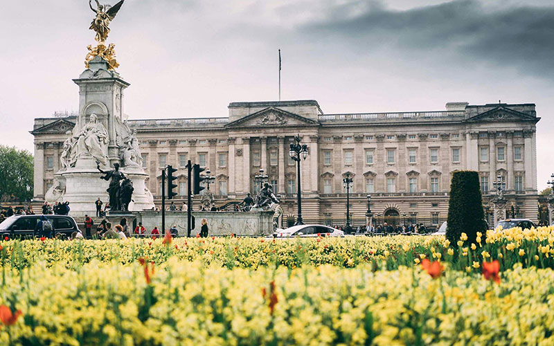 April view of Buckingham Palace in London, UK