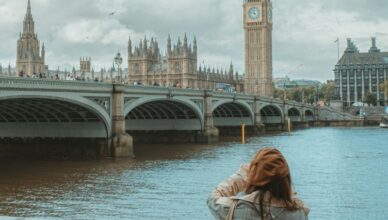 Tourist taking a photo in London.